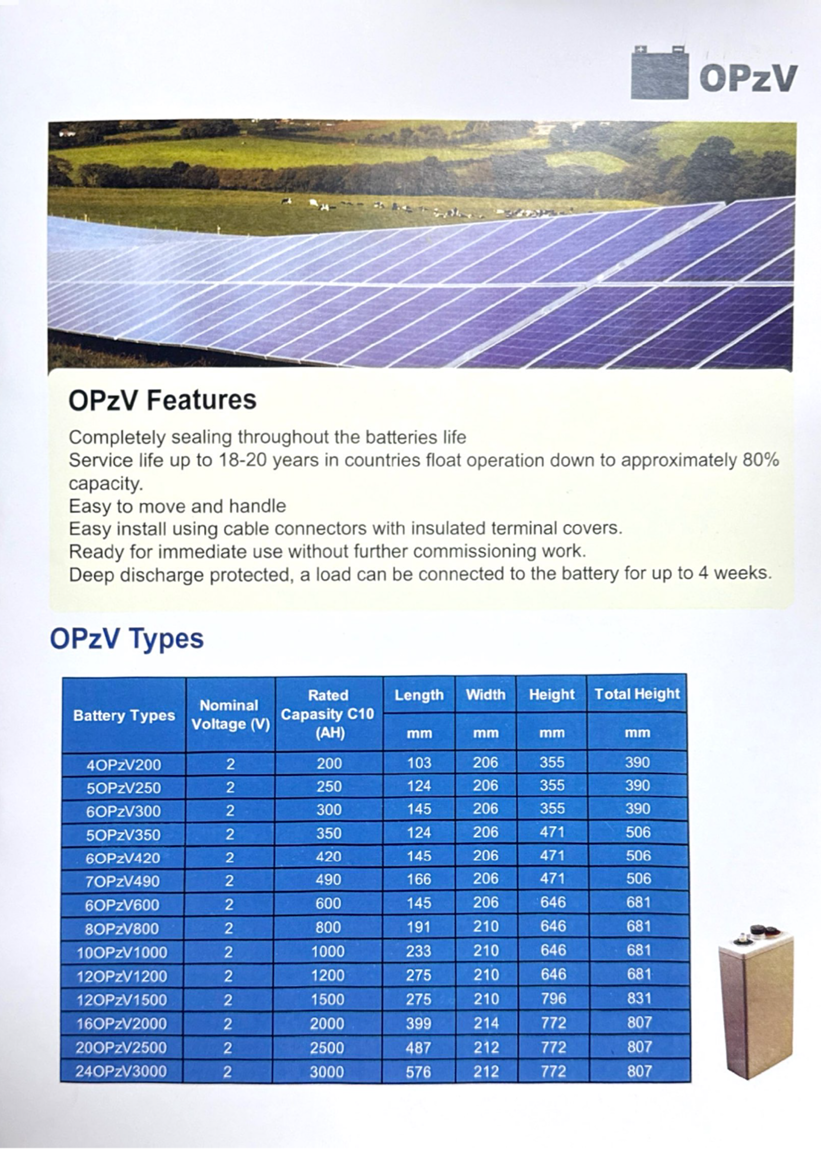 VOLTEER OPzV battery catalogue specifications