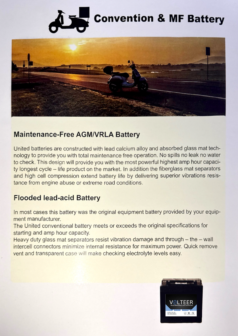 VOLTEER motorcycle battery technology catalogue