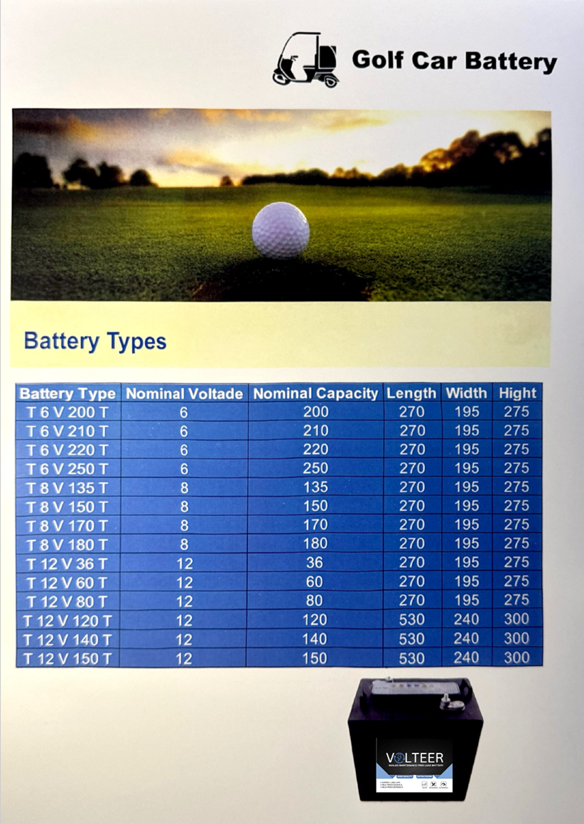 VOLTEER golf car battery catalogue specifications